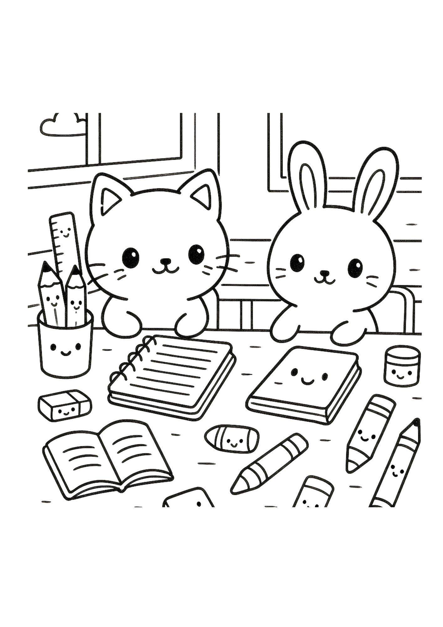 Kawaii Food and Animals Coloring Book: Cute Stuff - A Kawaii Coloring Book for Kids