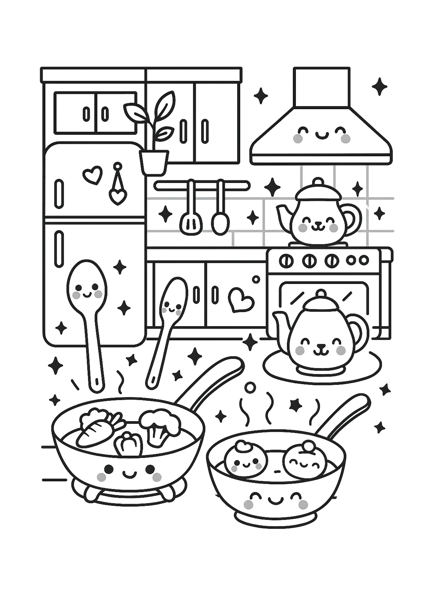 Kawaii Food and Animals Coloring Book: Cute Stuff - A Kawaii Coloring Book for Kids